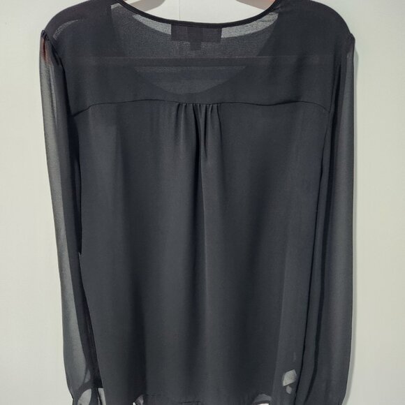 Ann Taylor LOFT Women's Black Sheer Button Down Long Sleeve Blouse Top - Large - Picture 3 of 6